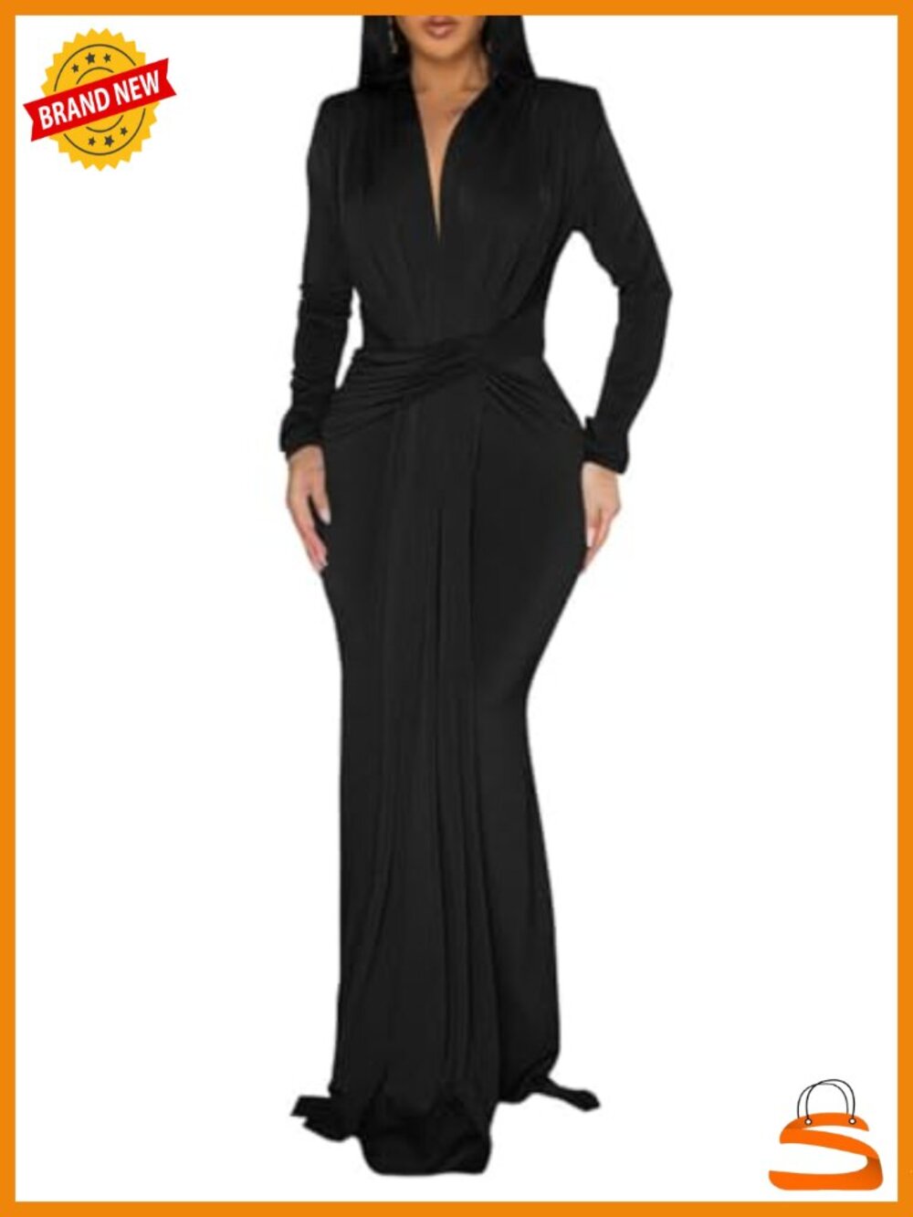 Women's Long Sleeve V-Neck Bodycon Maxi Dress Evening Gown
